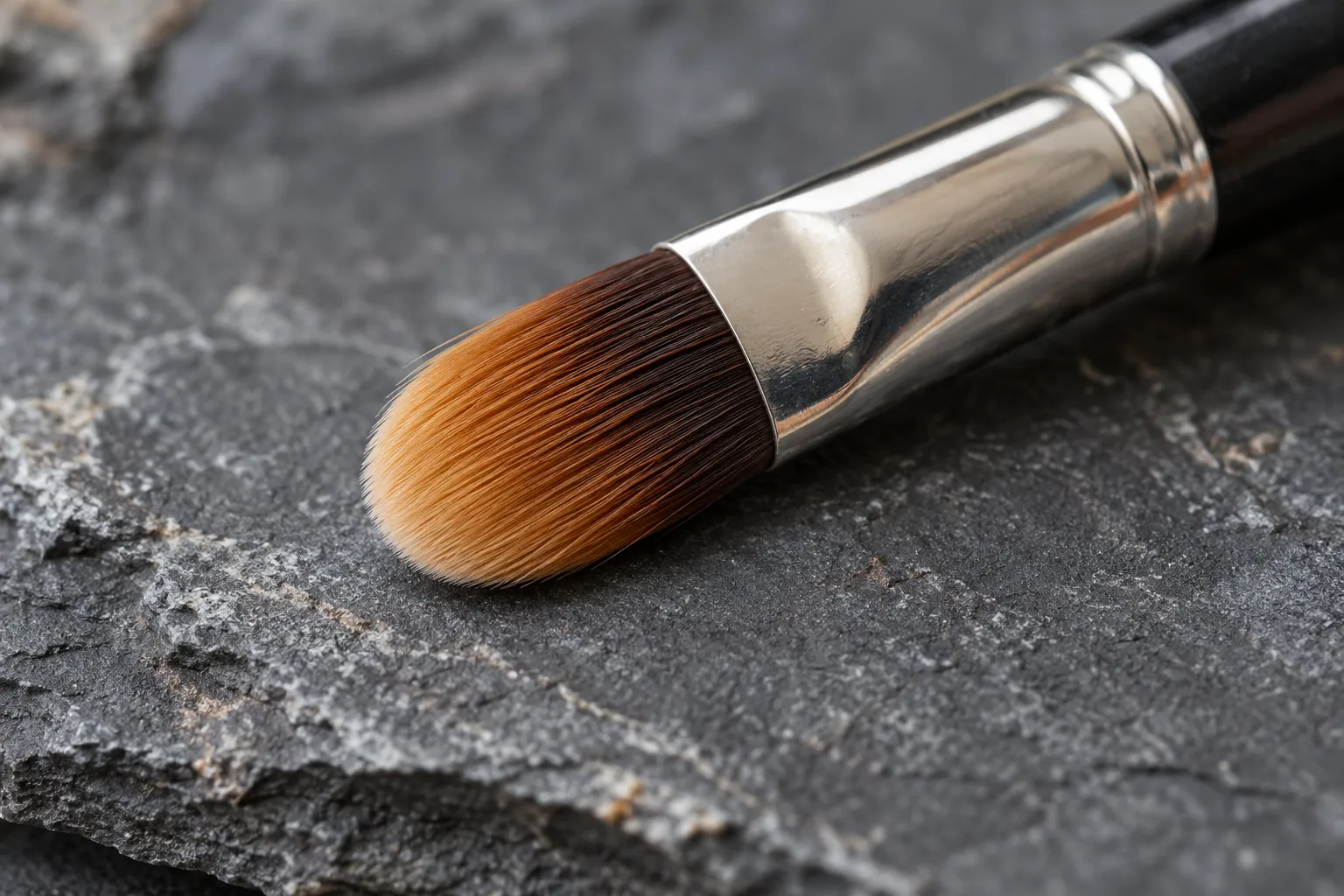 Macro detail of size 6 flat oval gel sculpting brush with rounded bristle edge.