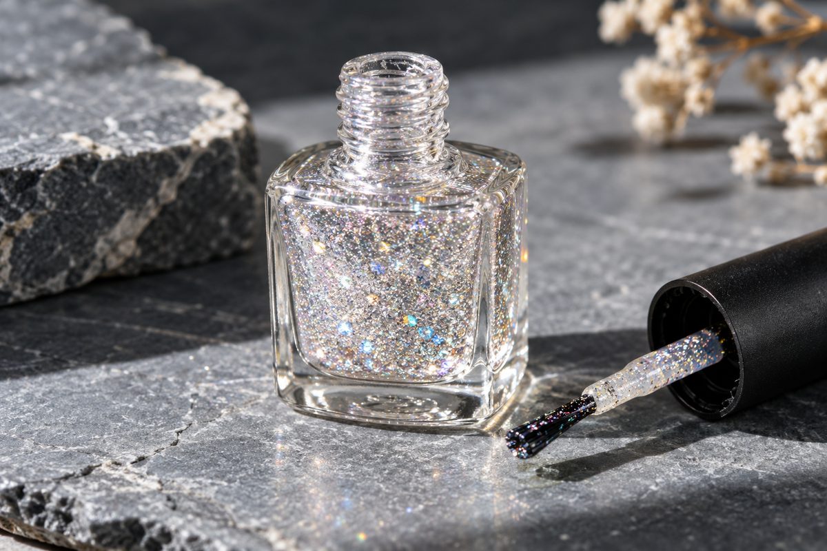 Diamond Refractive Top Coat 10 ml bottle with light-catching micro-glitter.