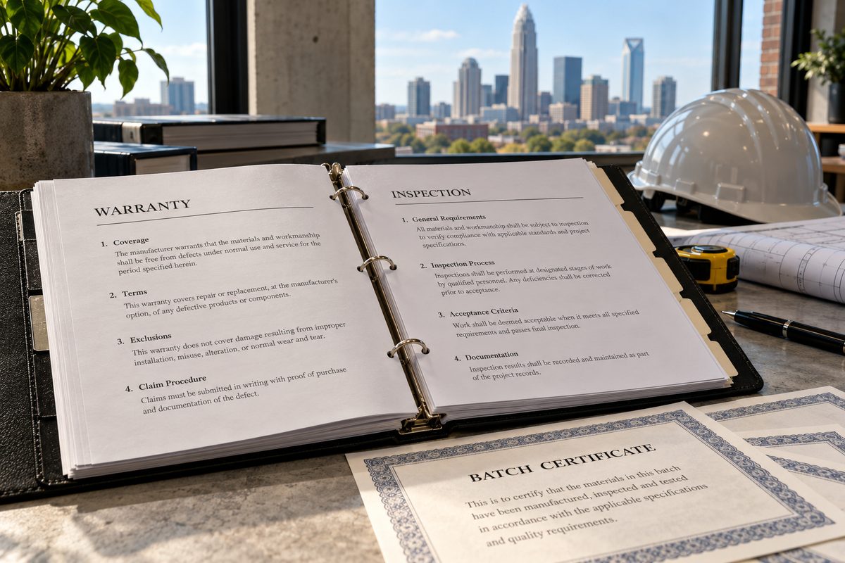 Official quality assurance documentation binder and inspection warranty records.